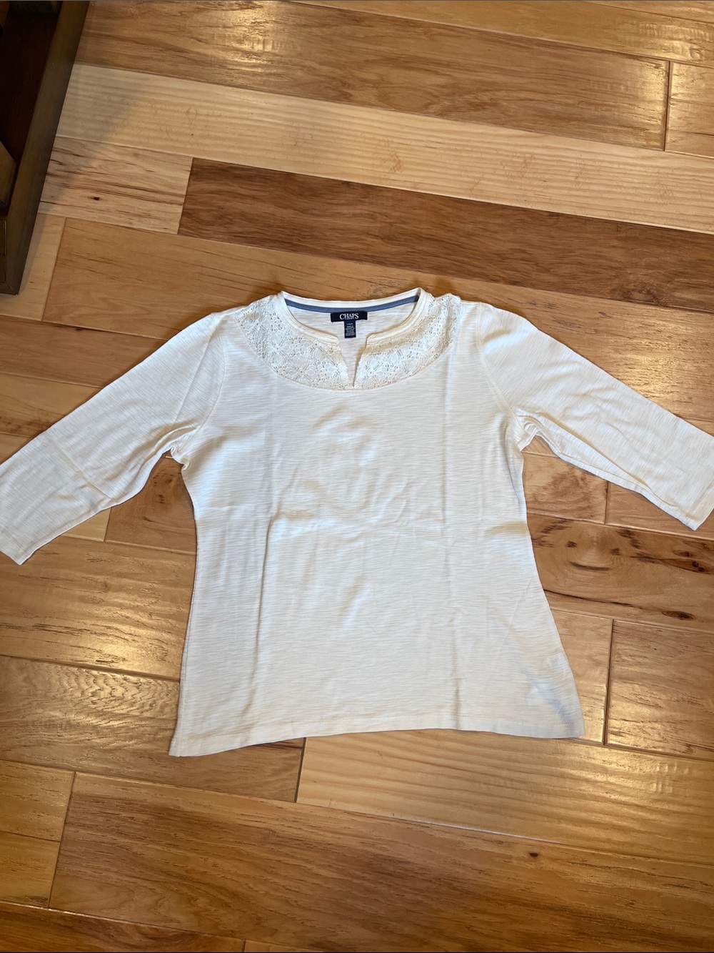 Chaps White Lace-Trim Three-Quarter Sleeve Tee